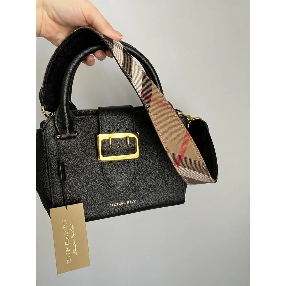 Burberry Black Grainy Leather Small Buckle Tote Bag - Picture 2 of 16